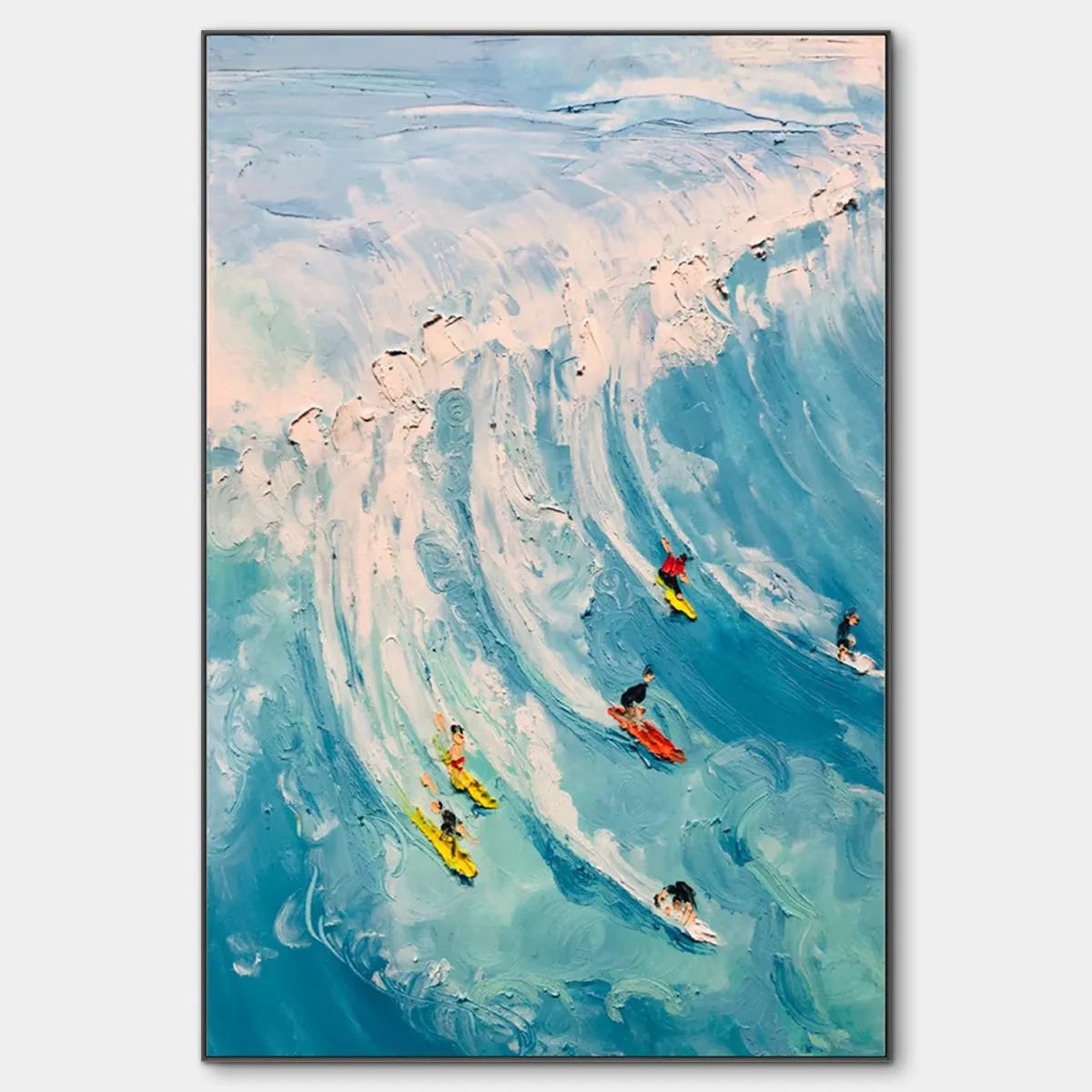 Textured 3D Surfing Painting | Impasto Ocean Wave Wall Art #AA 225