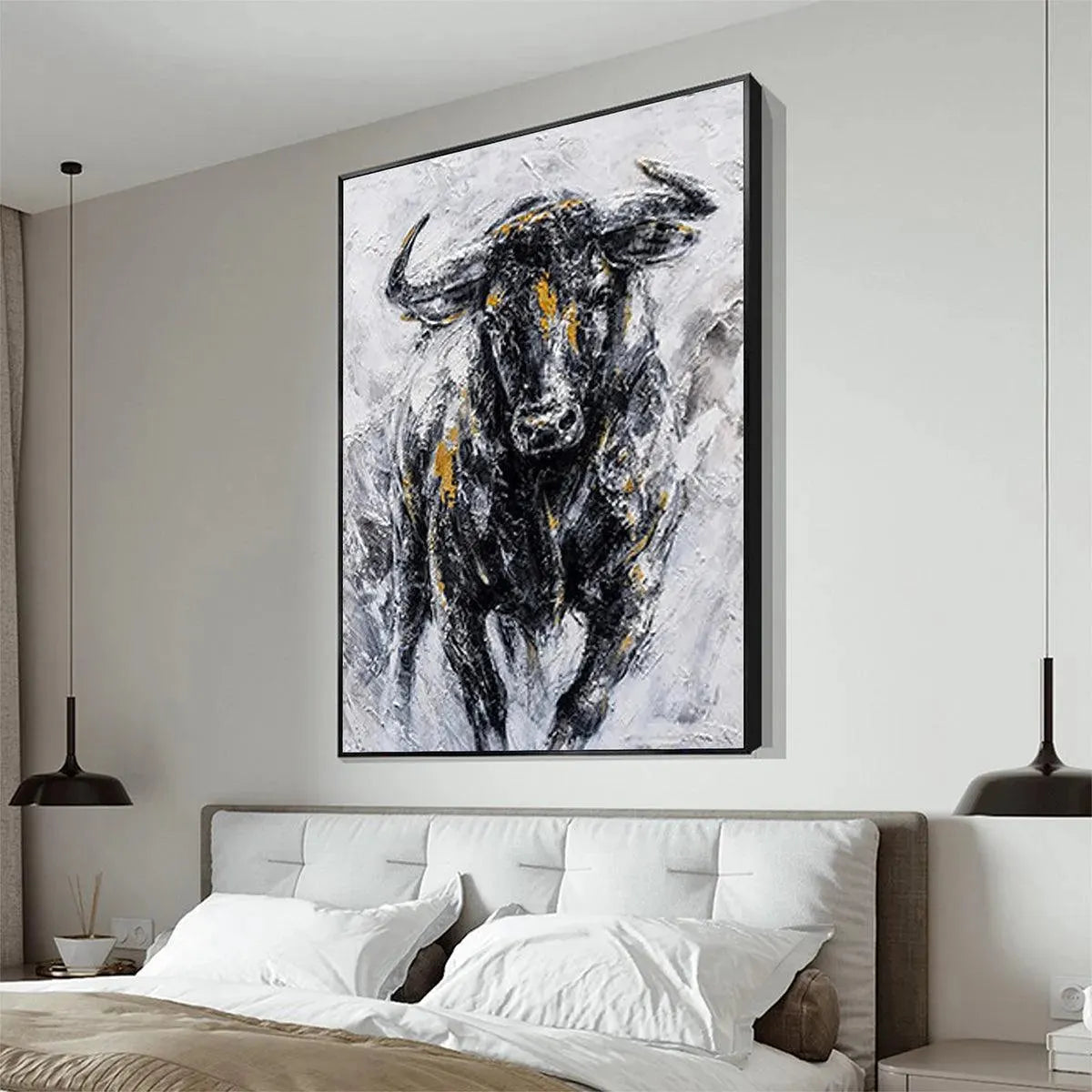 Powerful Bull Wall Art | Large Textured Canvas for Office or Man Cave #AA 011