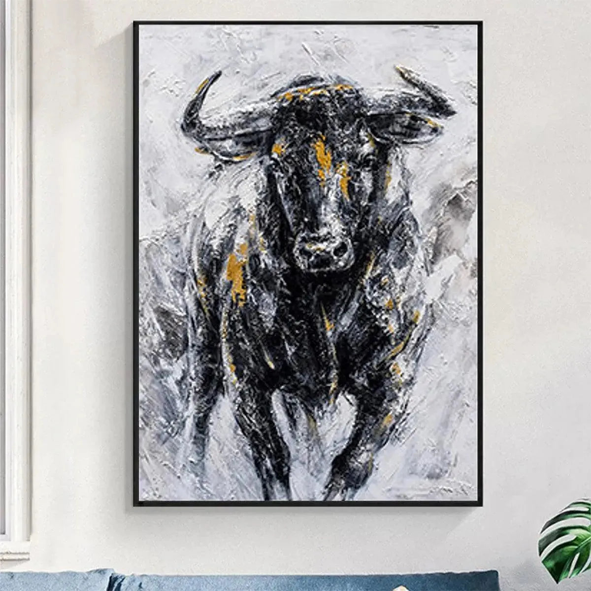 Powerful Bull Wall Art | Large Textured Canvas for Office or Man Cave #AA 011