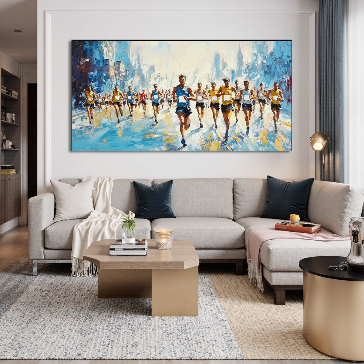 Marathon Runners Painting | Energetic Sports Wall Art #AA 226