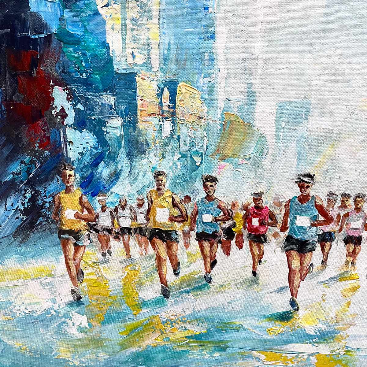 Marathon Runners Painting | Energetic Sports Wall Art #AA 226