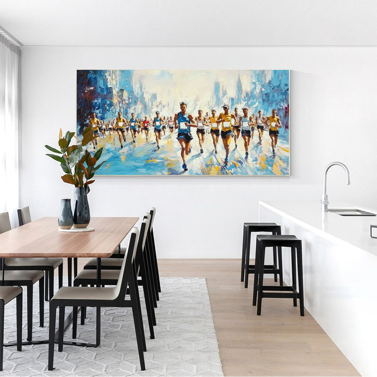 Marathon Runners Painting | Energetic Sports Wall Art #AA 226