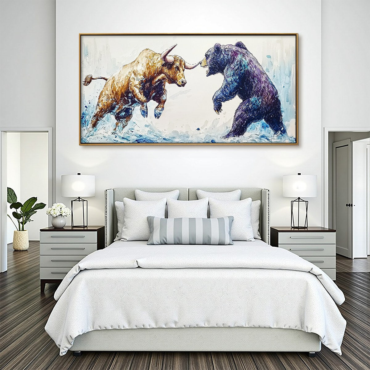 Expressive Bull vs Bear Art | Finance Office Wall Decor #ZZ 241