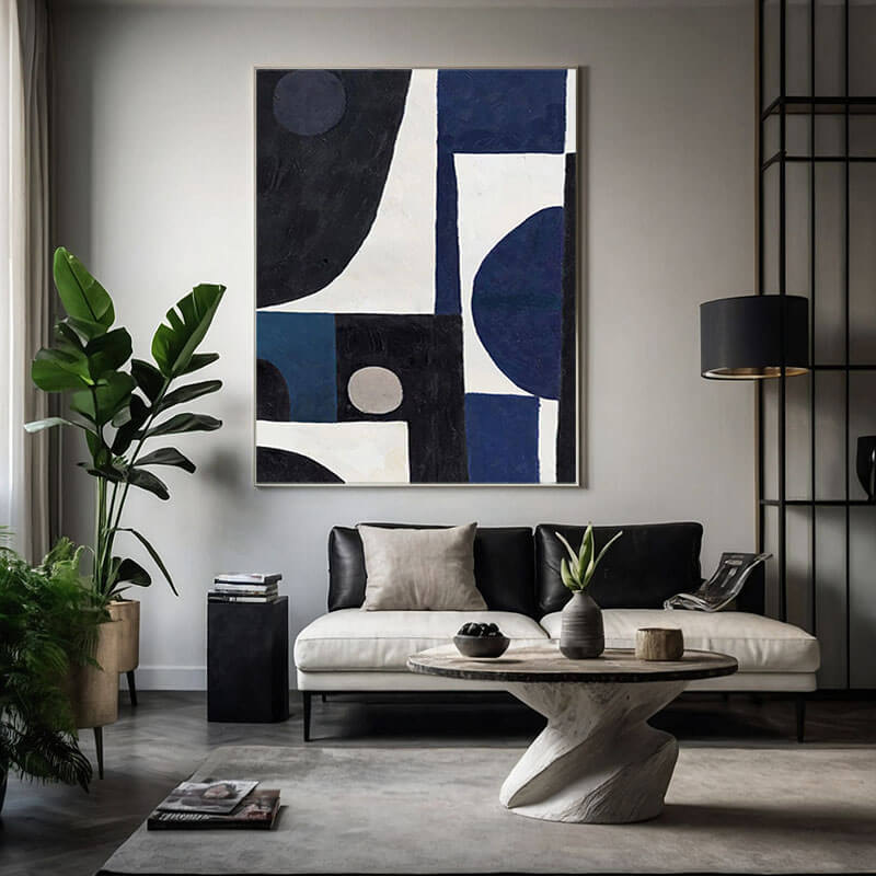 Mid-Century Modern Wall Art | Large Geometric Canvas Painting #ZZ 230