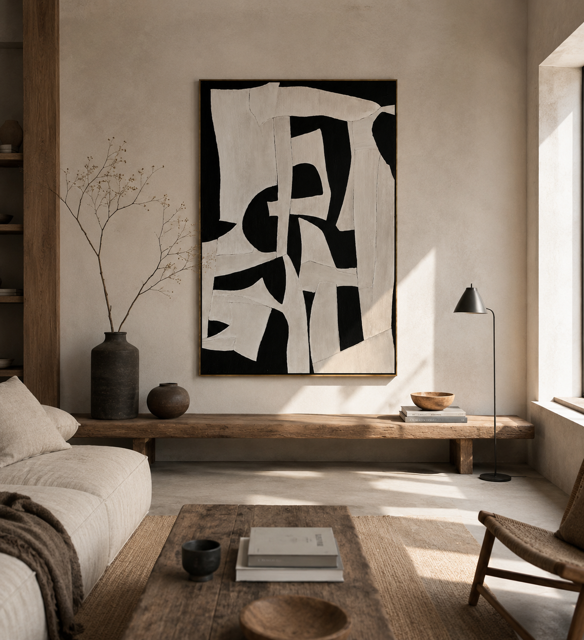 Monochrome Balance – Black and White Abstract Geometric Wall Art