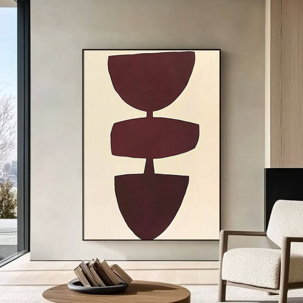 Minimalist Geometric Abstract Wall Art | Burgundy Shapes Canvas #AA 329