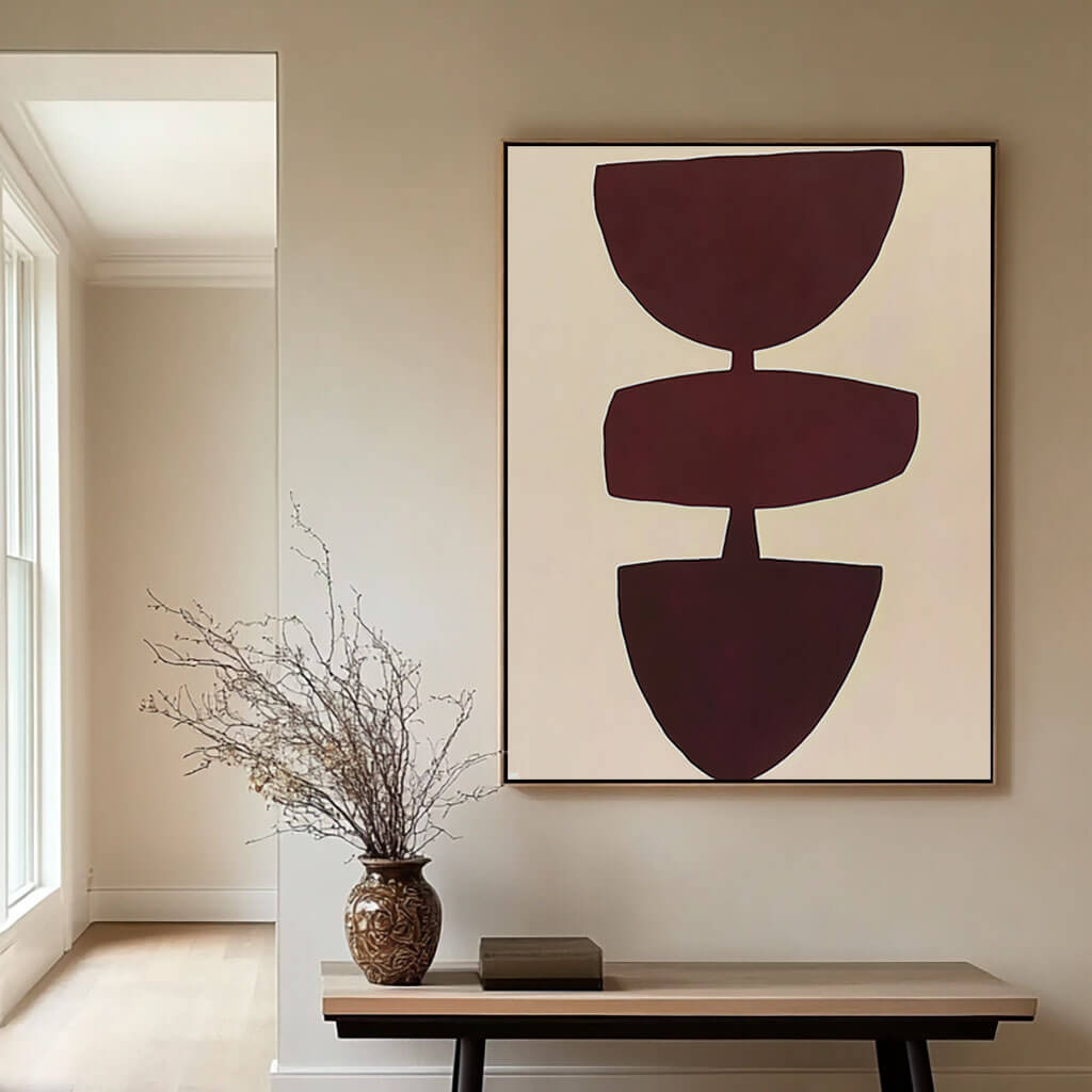 Minimalist Geometric Abstract Wall Art | Burgundy Shapes Canvas #AA 329