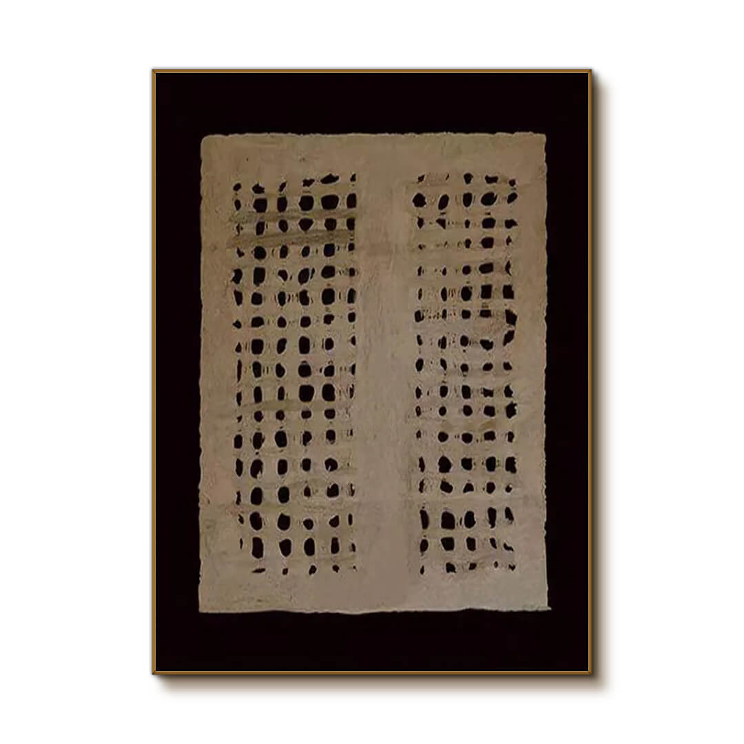 Black and Beige Dotted Abstract Canvas | Modern Minimalist Art #AA 334