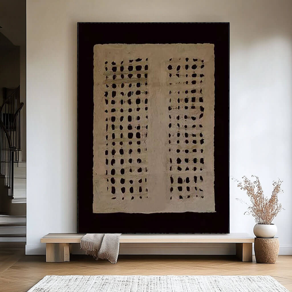 Black and Beige Dotted Abstract Canvas | Modern Minimalist Art #AA 334
