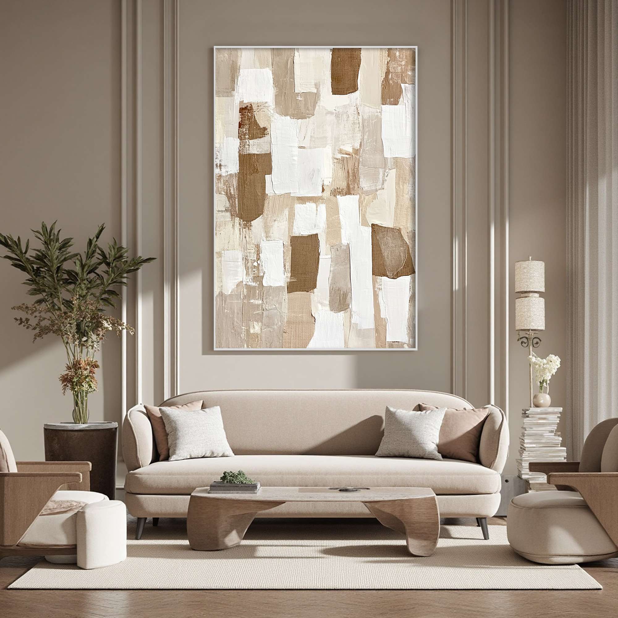 Abstract Color Block Painting | Neutral Patchwork Wall Art #AA 091