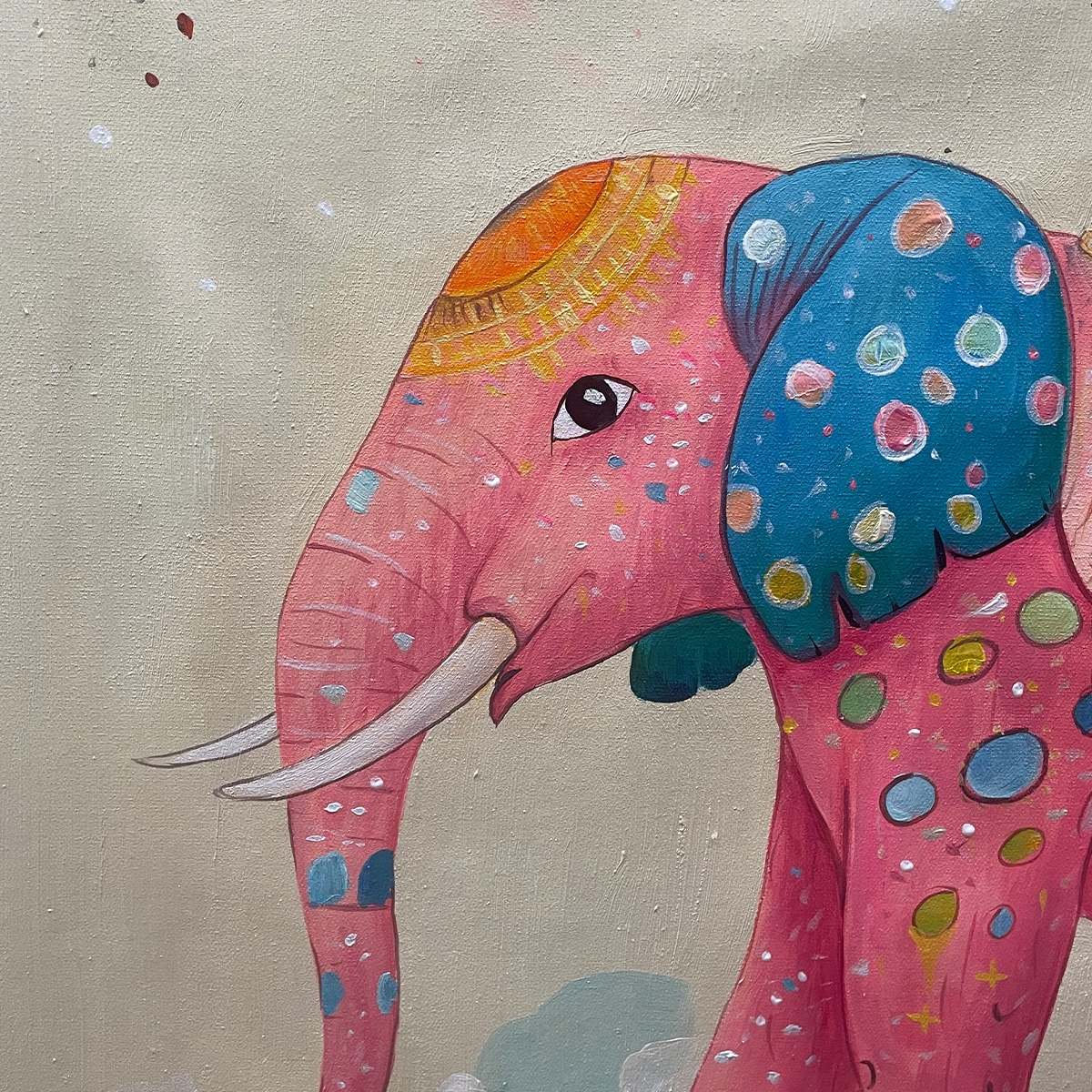 Whimsical Pink Elephant Art | Original Hand-Painted Wall Decor #ZZ 245