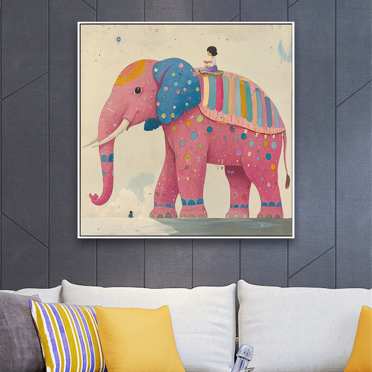Whimsical Pink Elephant Art | Original Hand-Painted Wall Decor #ZZ 245