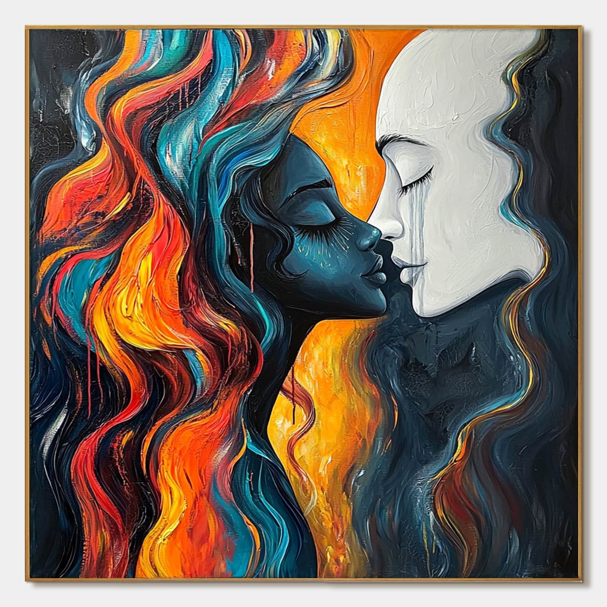 Abstract Kissing Couple Art | Colorful Modern Canvas Painting #AA 010