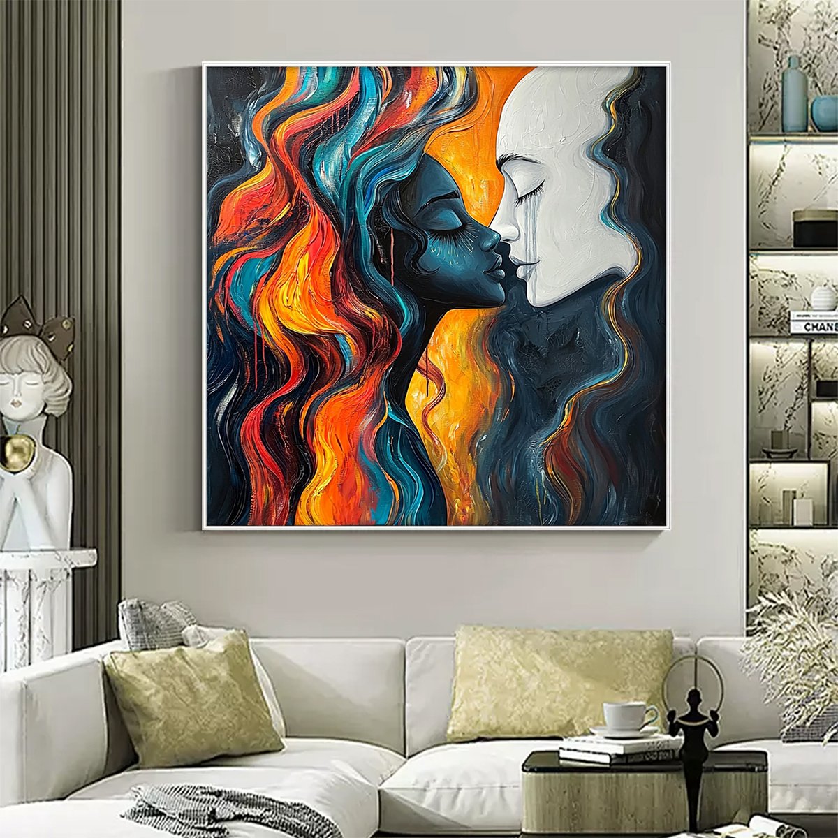 Abstract Kissing Couple Art | Colorful Modern Canvas Painting #AA 010