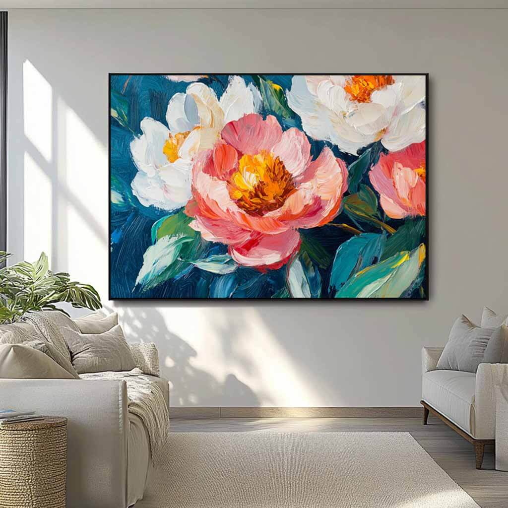 Large Pink and White Peony Wall Art | Blooming Floral Canvas #AA 341