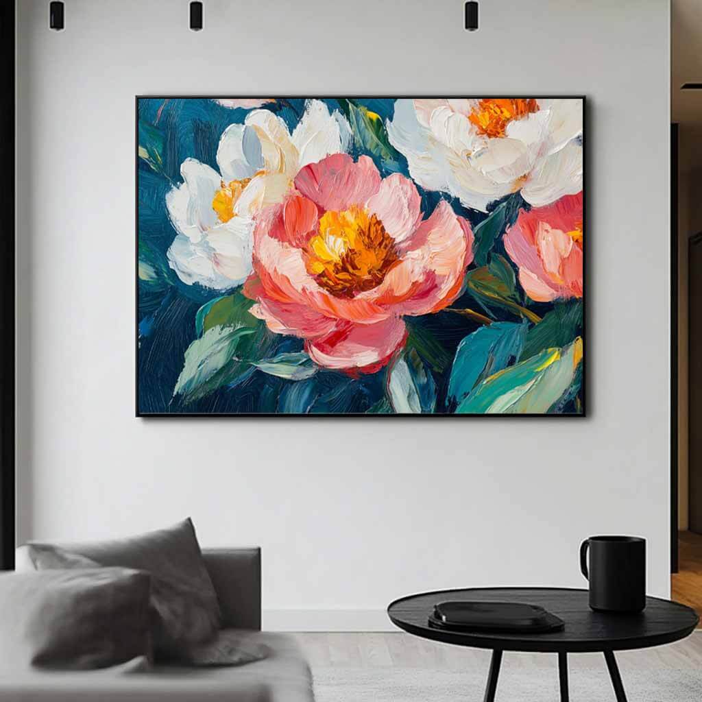Large Pink and White Peony Wall Art | Blooming Floral Canvas #AA 341