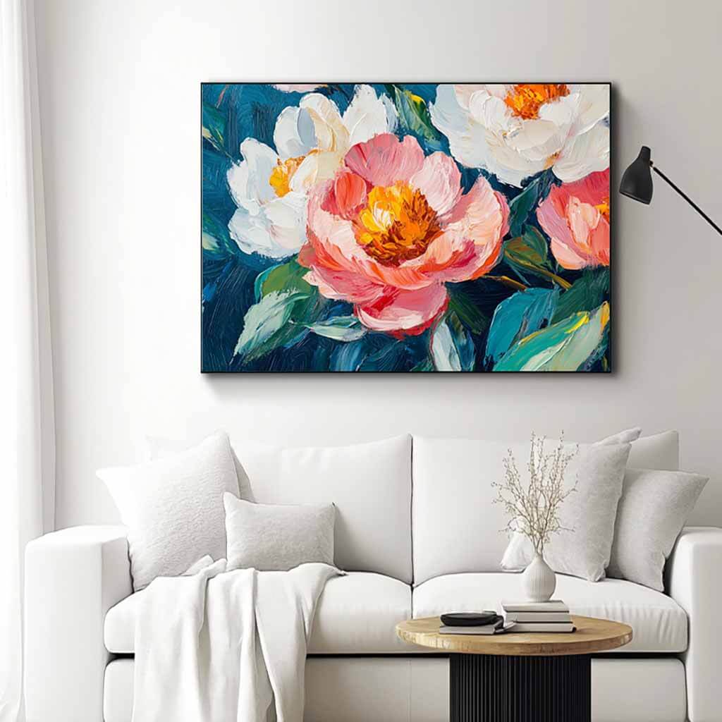 Large Pink and White Peony Wall Art | Blooming Floral Canvas #AA 341