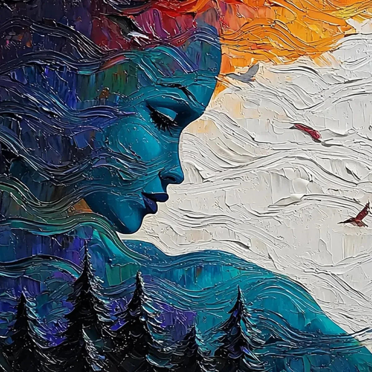 Abstract Woman Nature Art | Textured Landscape Canvas Decor #AA 006