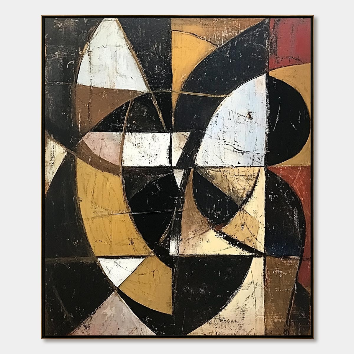 Cubist Inspired Abstract Art | Black & Gold Geometric Paintings #AA 092