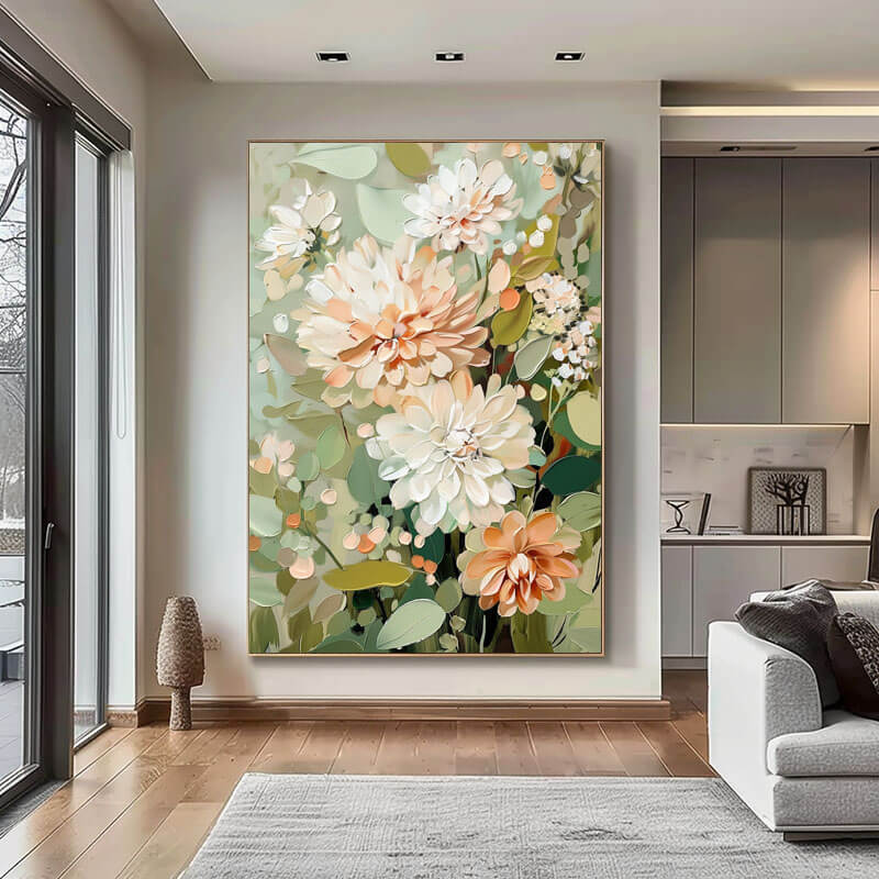 Peach and Sage Green Wall Decor | Soft Pastel Flower Art #AA 361