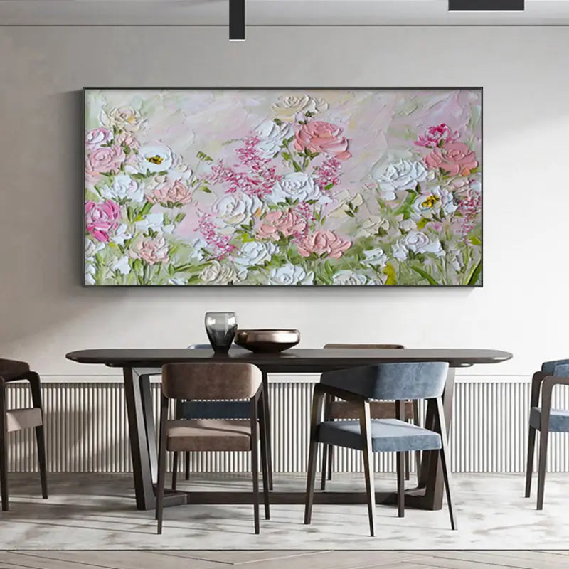 Textured Floral Painting | Pink White Impasto Flower Wall Art Decor #JJ 099