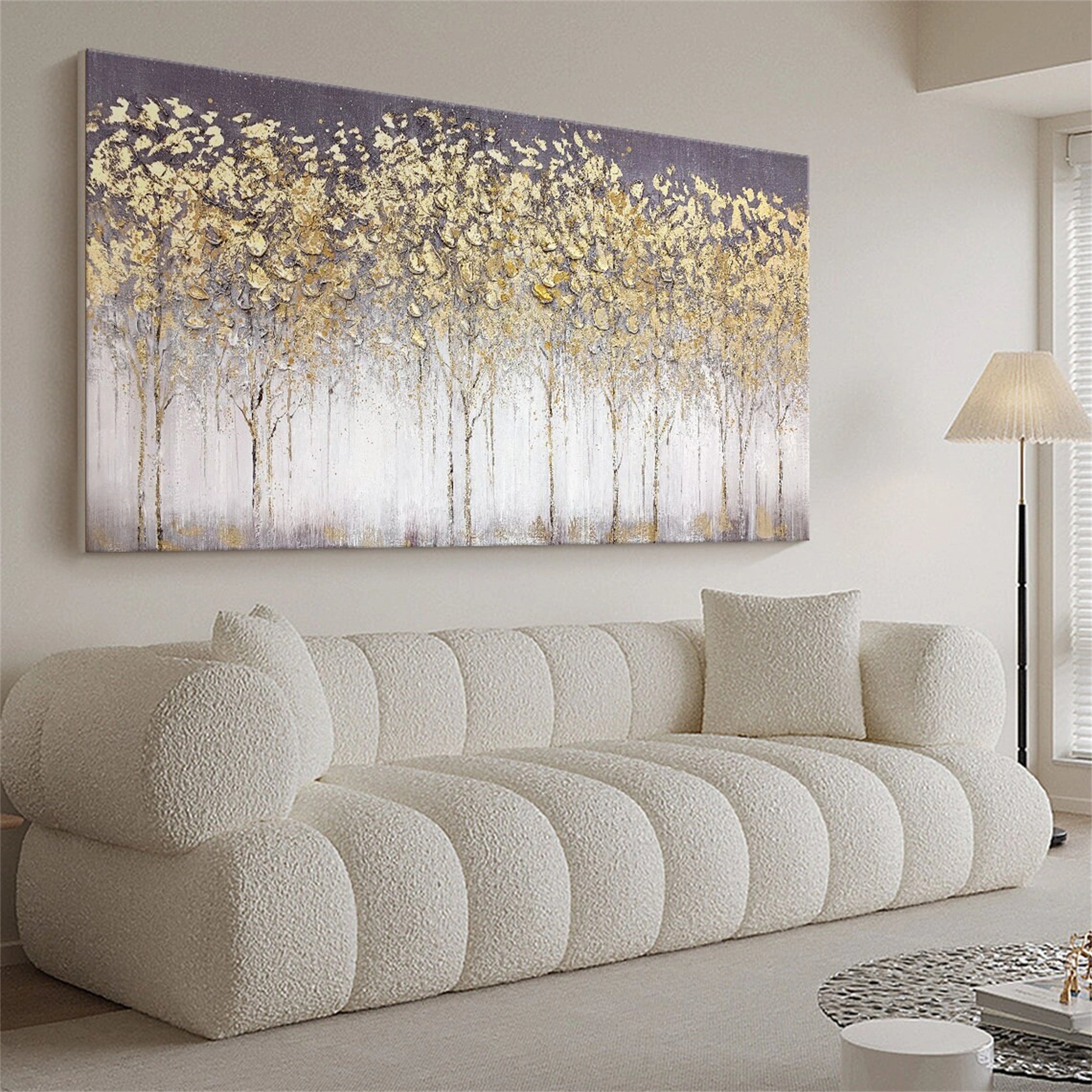 Textured Gold Tree Painting | Large Panoramic Abstract Forest Art #JJ 100