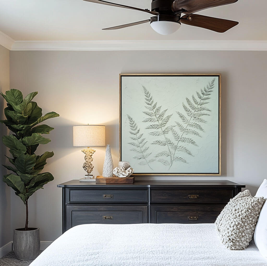 Textured Botanical Wall Art - Modern Fern Canvas Painting #JJ 431