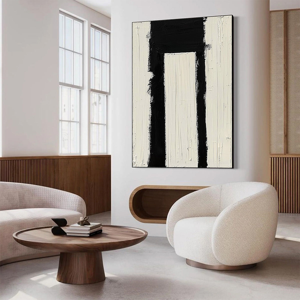 Textured Black & White Abstract Art | Minimalist 3D Painting #AA 208