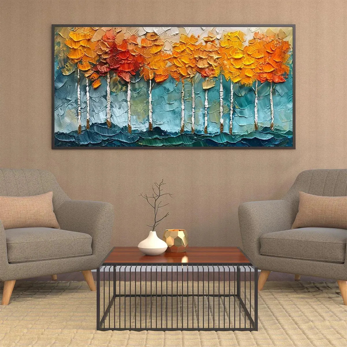 Vibrant Orange & Blue Art | Abstract Autumn Forest #AA 286