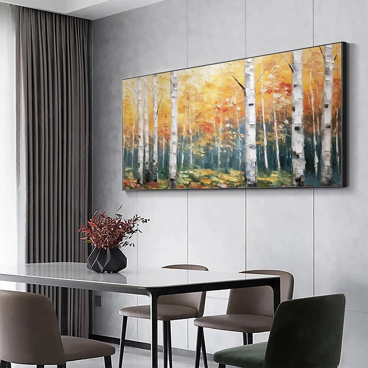 Serene Birch Forest Painting | Warm Woodland Wall Art #AA 300