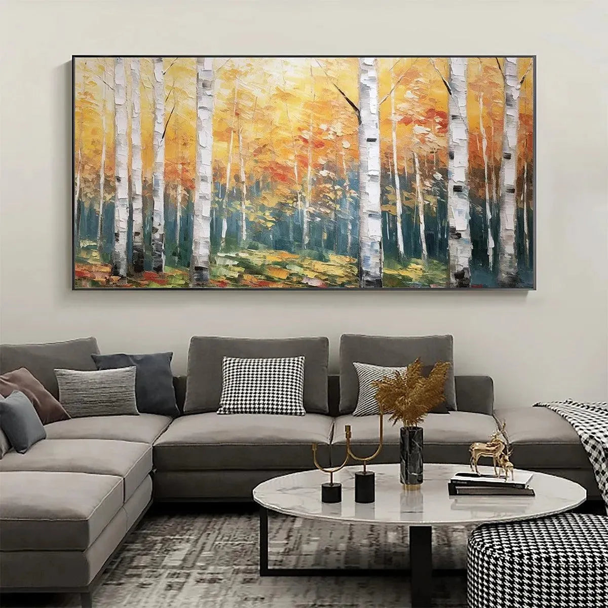Serene Birch Forest Painting | Warm Woodland Wall Art #AA 300