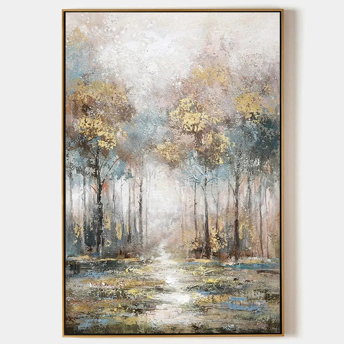 Gold and Grey Abstract Forest Canvas Wall Art | Autumn Nature Print #AA 310