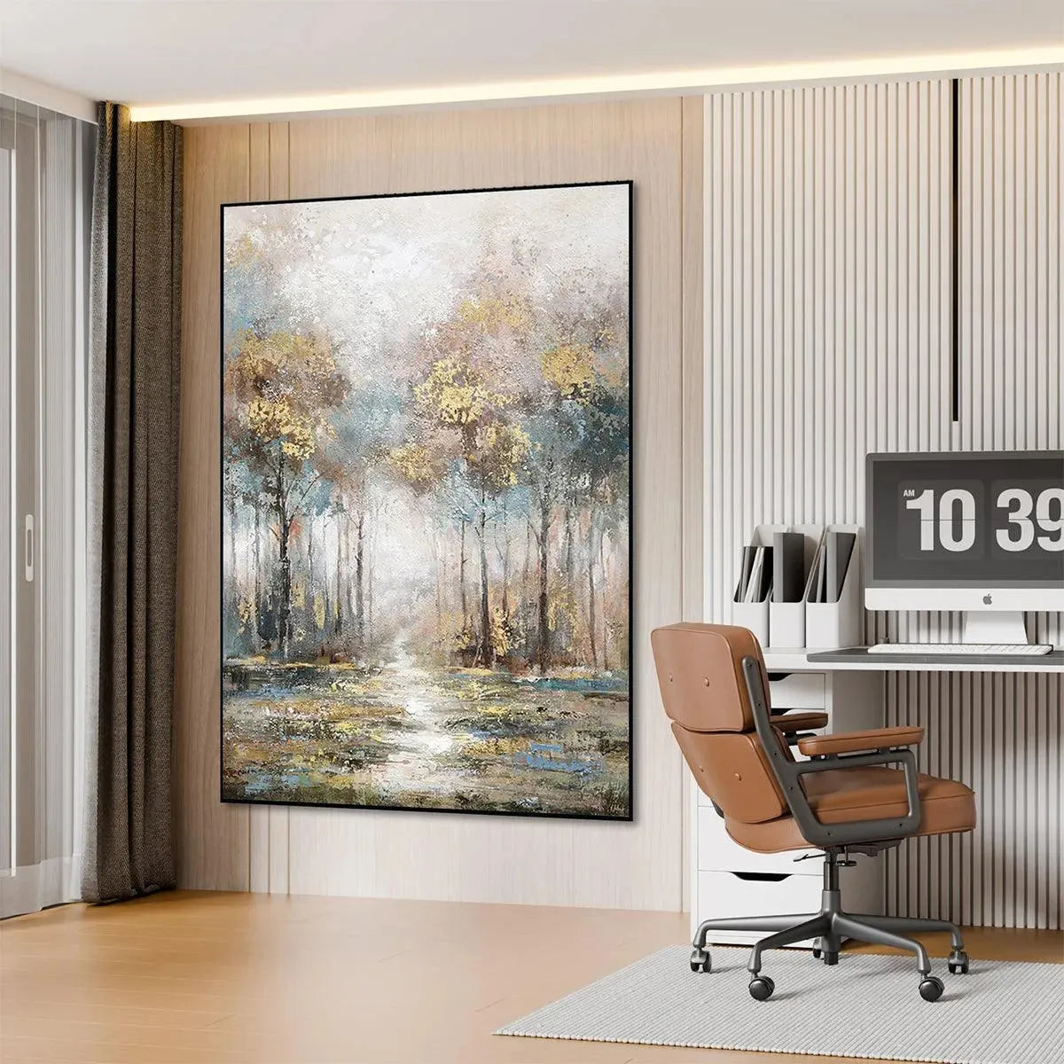 Gold and Grey Abstract Forest Canvas Wall Art | Autumn Nature Print #AA 310