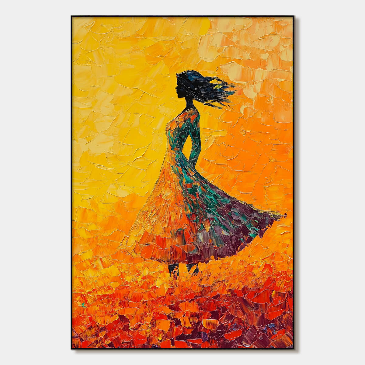 Fiery Woman in Orange Dress Painting | Vibrant Wall Decor #AA 112