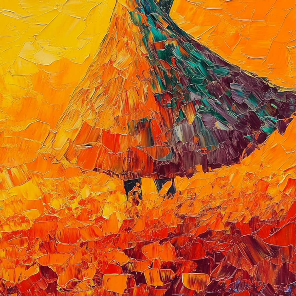 Fiery Woman in Orange Dress Painting | Vibrant Wall Decor #AA 112