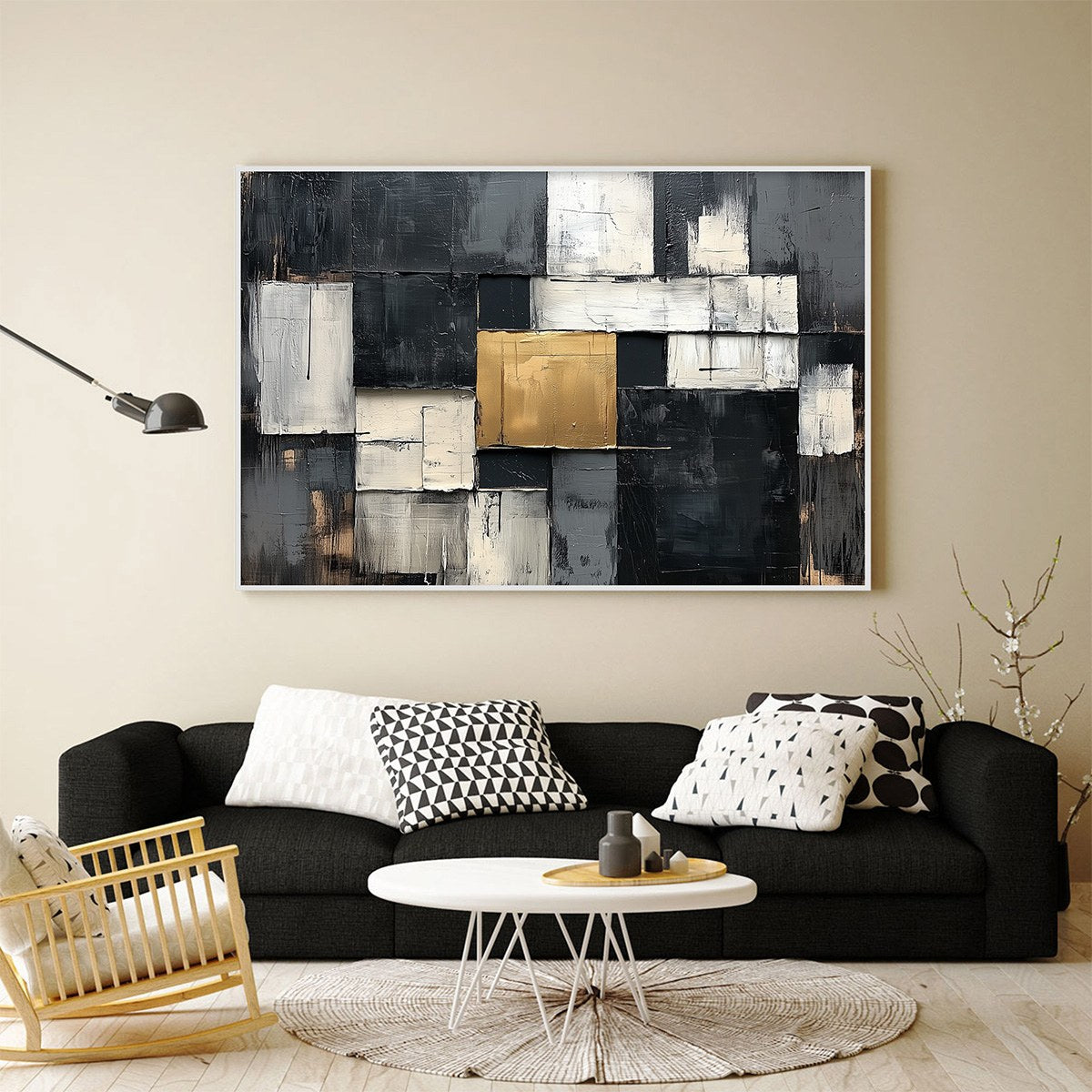 Black, White & Gold Abstract Art | Textured Wall Painting #AA 204