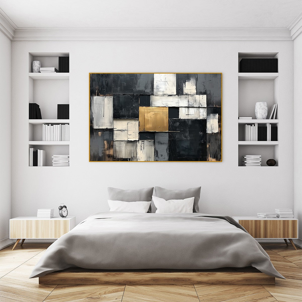 Black, White & Gold Abstract Art | Textured Wall Painting #AA 204