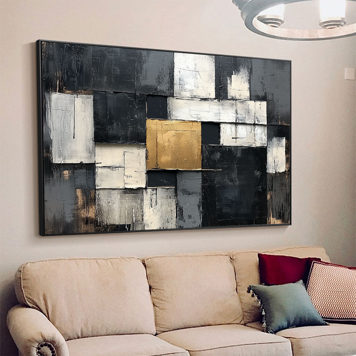 Black, White & Gold Abstract Art | Textured Wall Painting #AA 204