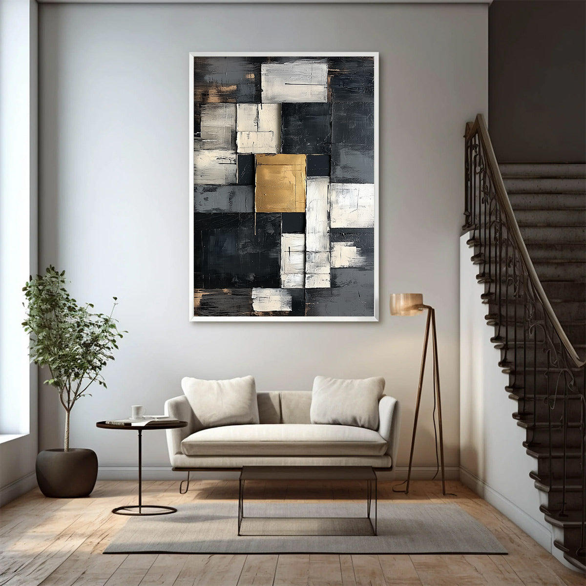 Black, White & Gold Abstract Art | Textured Wall Painting #AA 204