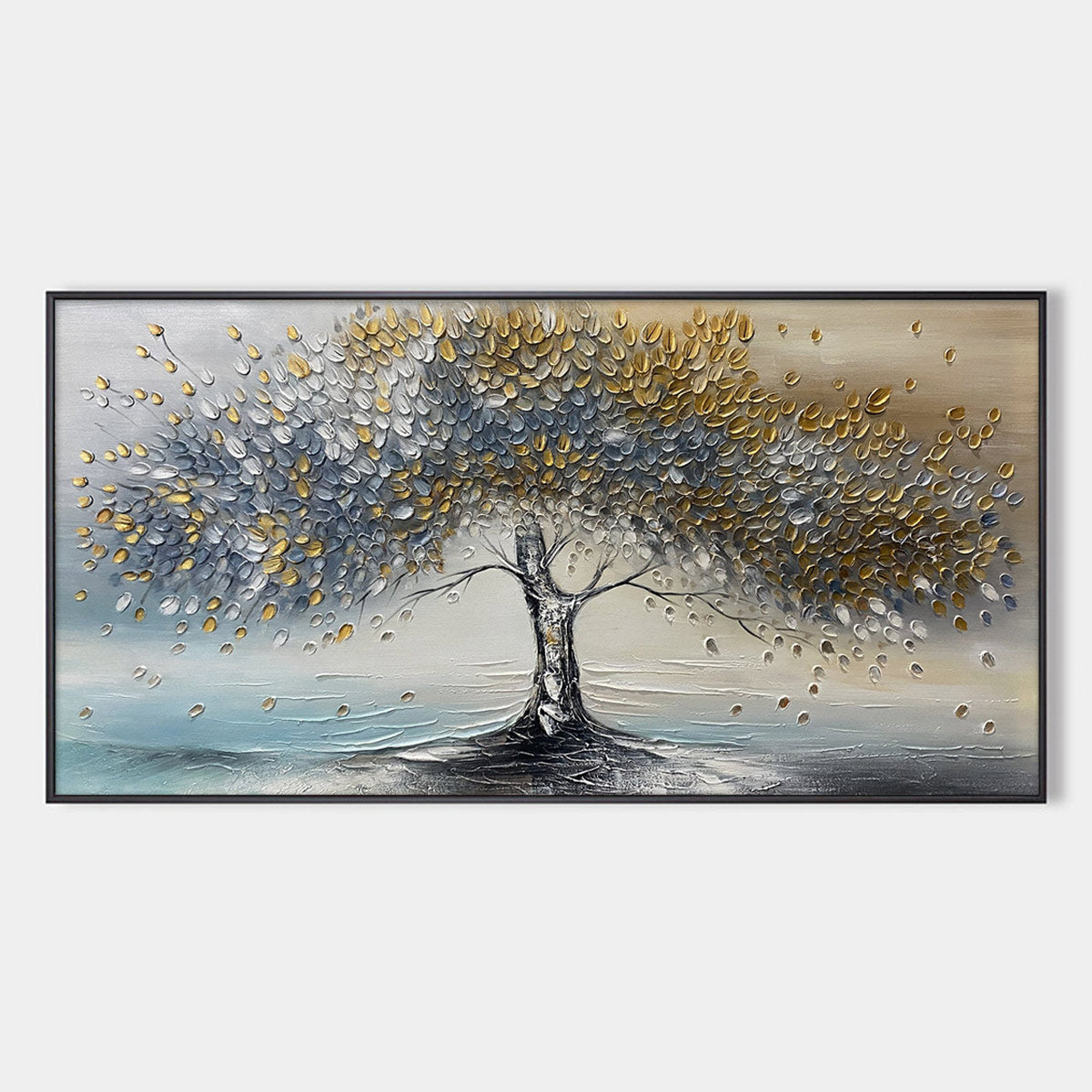 Large Abstract Tree Wall Art | Gold and Grey Textured Painting #TC 246