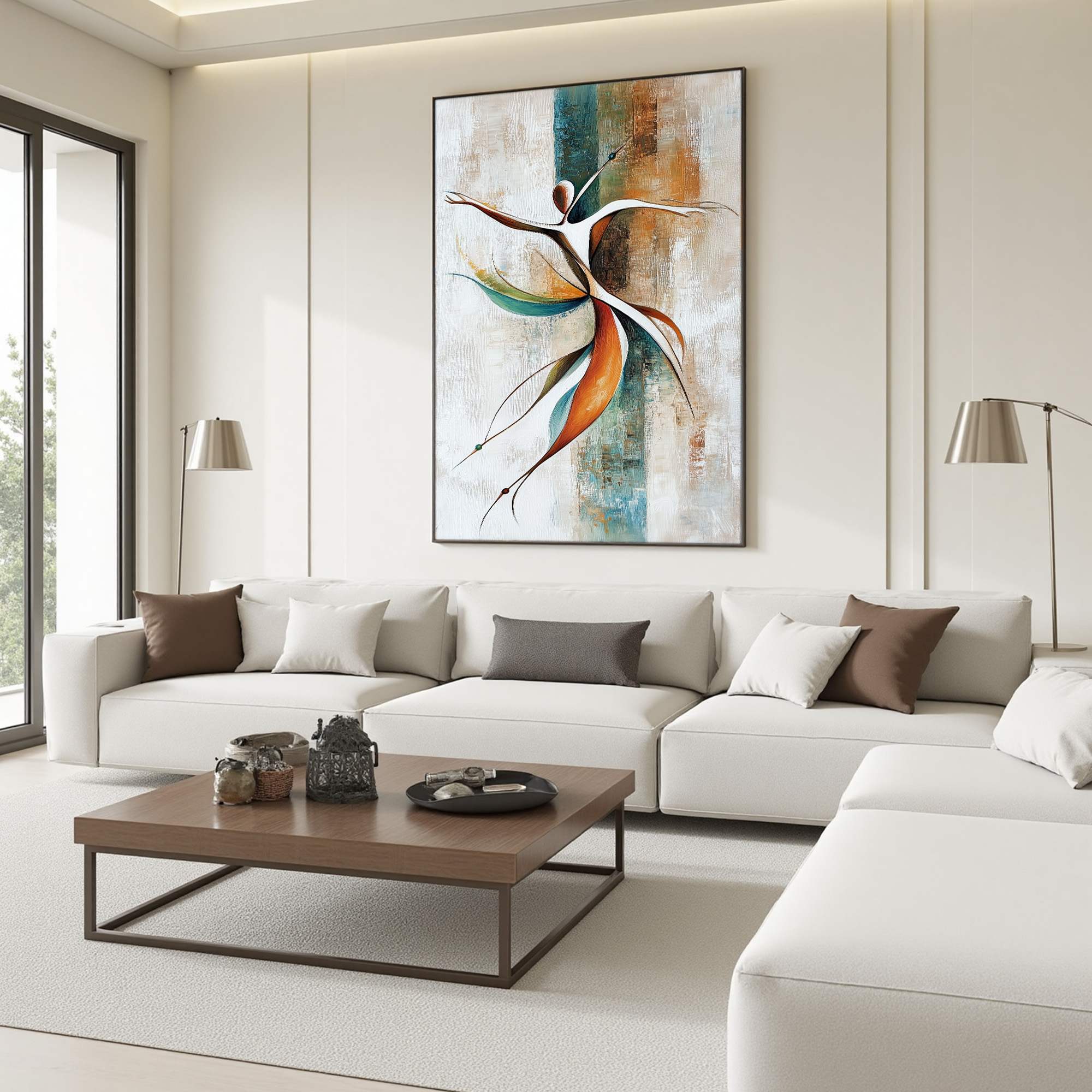 Abstract Dancer Painting | Orange and Teal Wall Art for Home Decor #AA 114