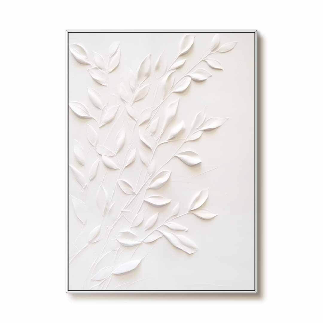 3D Textured White Leaf Wall Art | Minimalist Plaster Style Decor #AA 318