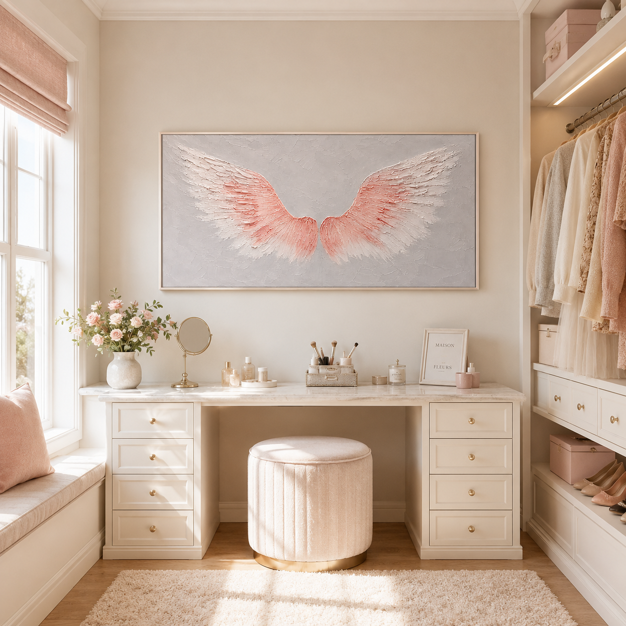 Celestial Blush – Textured Pink Angel Wings Wall Art