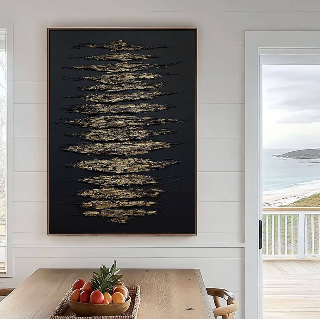 Black and Gold Abstract Wall Art | Textured Metallic Canvas #AA 362