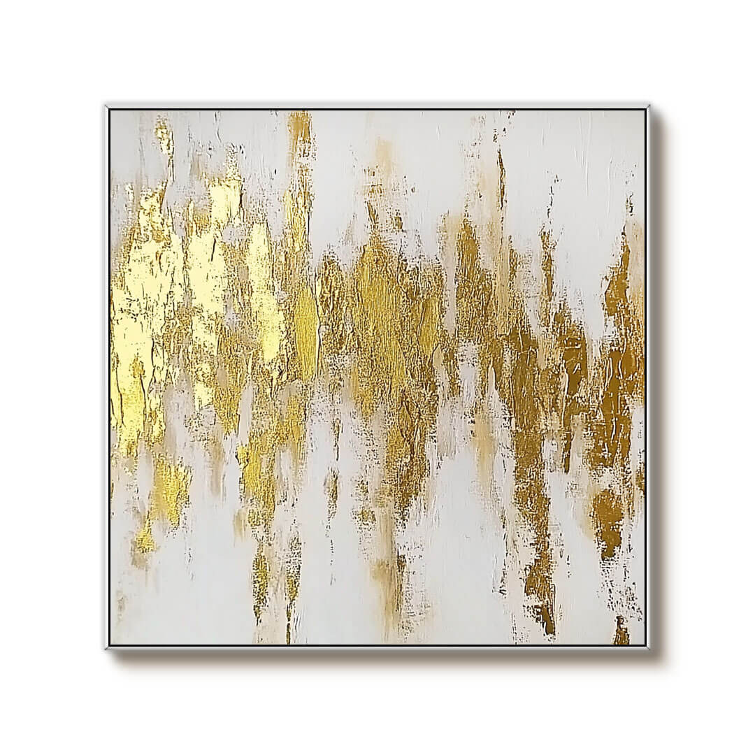 White and Gold Foil Abstract Wall Art | Luxury Metallic Canvas #AA 350