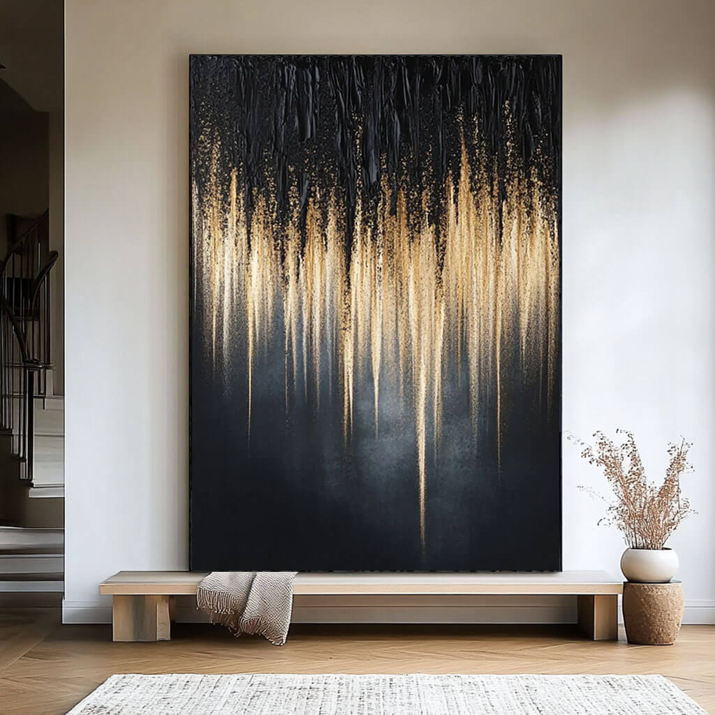 Hand-Painted Textured Abstract | Black & Gold Canvas #AA 293
