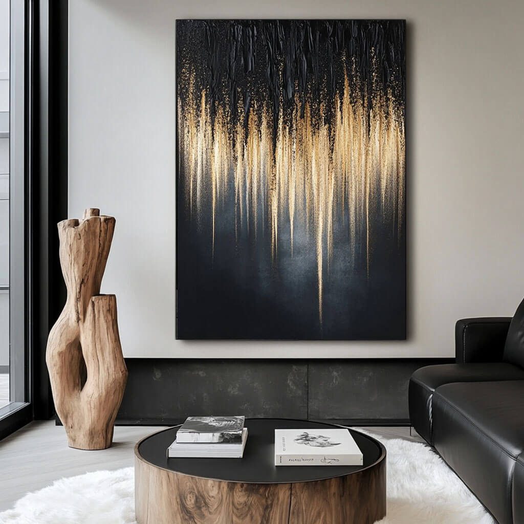 Hand-Painted Textured Abstract | Black & Gold Canvas #AA 293