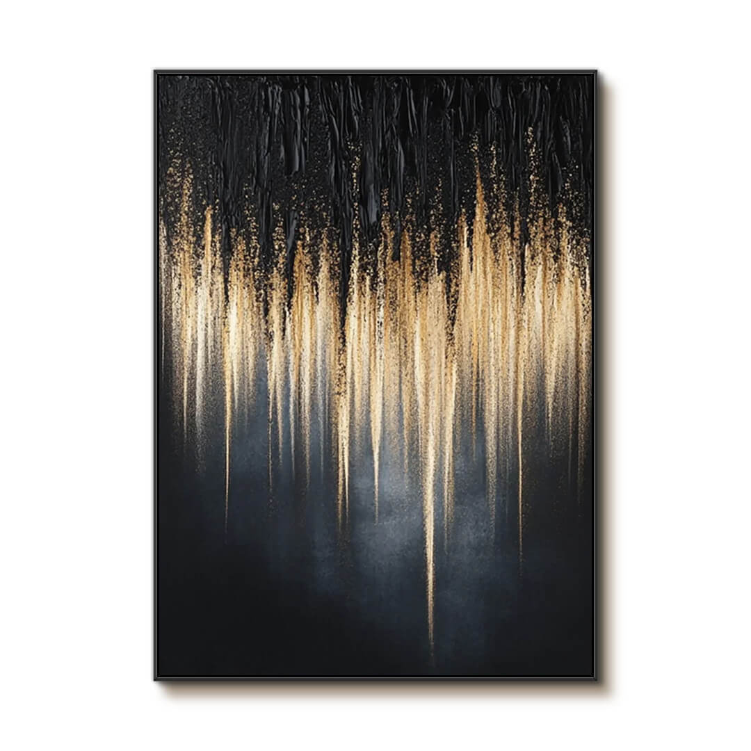 Hand-Painted Textured Abstract | Black & Gold Canvas #AA 293