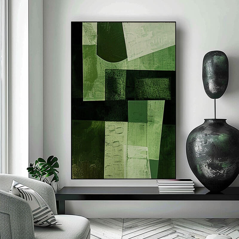 Forest and Olive Green Abstract Wall Art | Geometric Canvas #AA 351