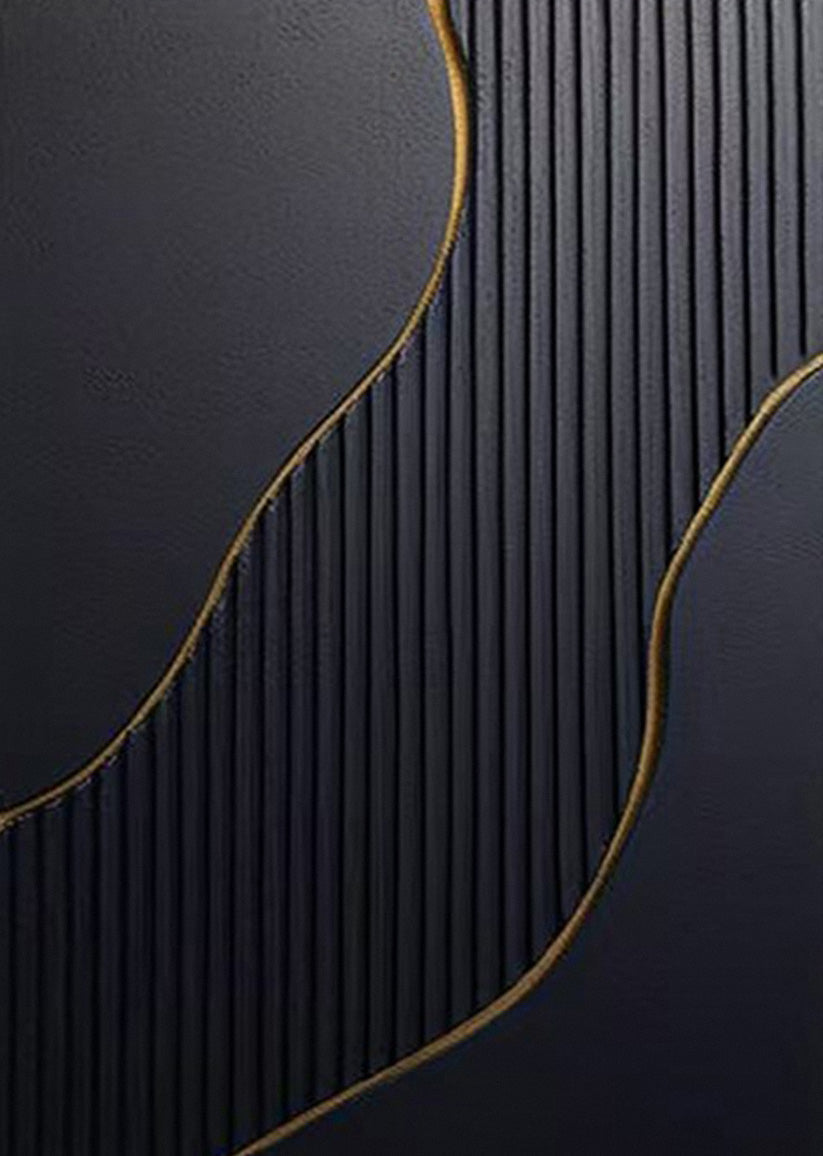 Textured Black and Gold Abstract Art | Modern Linear Canvas Painting #JJ 057